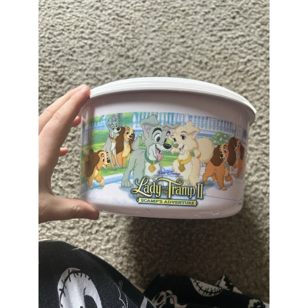 Lady and the Tramp II Vintage Popcorn Bowl with Lid Year 2000 Disney Kellogg